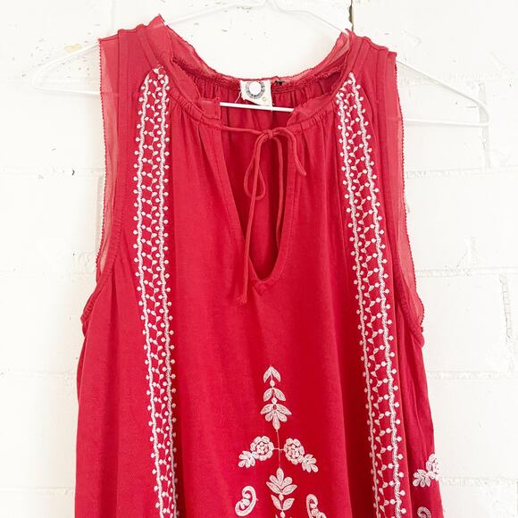 ANTHROPOLOGIE Akemi & Kin Embroidered Sleeveless Top Red Small S - Picture 4 of 8